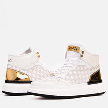 Load image into Gallery viewer, The Eugene White &amp; Gold Woven Leather High-Top Men Sneaker