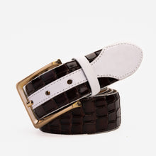 Load image into Gallery viewer, The Bellagio Brown &amp; White Leather Belt