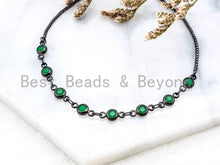 Load image into Gallery viewer, Adjustable Thin Bracelet, 4mm Green Jade beaded bracelet, Chain bracelet, Link bracelet, Silver Gold Gunmetal bracelet, SKU#A51
