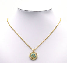 Load image into Gallery viewer, Gold CZ MOP/Turquoise Five Point Star On Round Charm, Sku#L696