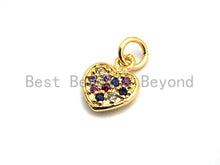 Load image into Gallery viewer, CZ Colorful Micro Pave Puffy Heart Pendant, Heart Shaped Pave Pendant, Gold plated,9x11mm, Sku#F827