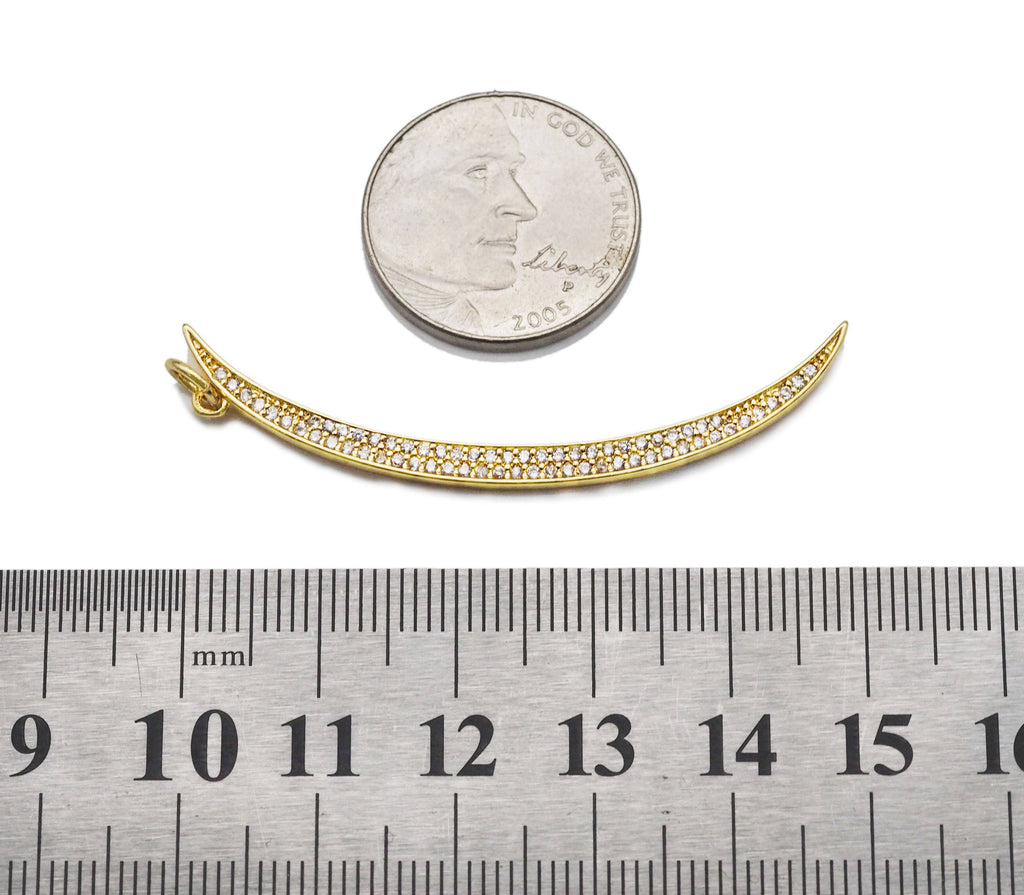 CZ Gold Silver Cresent Moon Shape Charm, Sku#F1511
