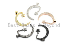 Load image into Gallery viewer, CZ Micro Pave Crescent Moon and Star Pendant ,Gold/Silver/Black/Rose Gold ,Cubic Zirconia Jewelry Findings,19x29mm,sku#F645