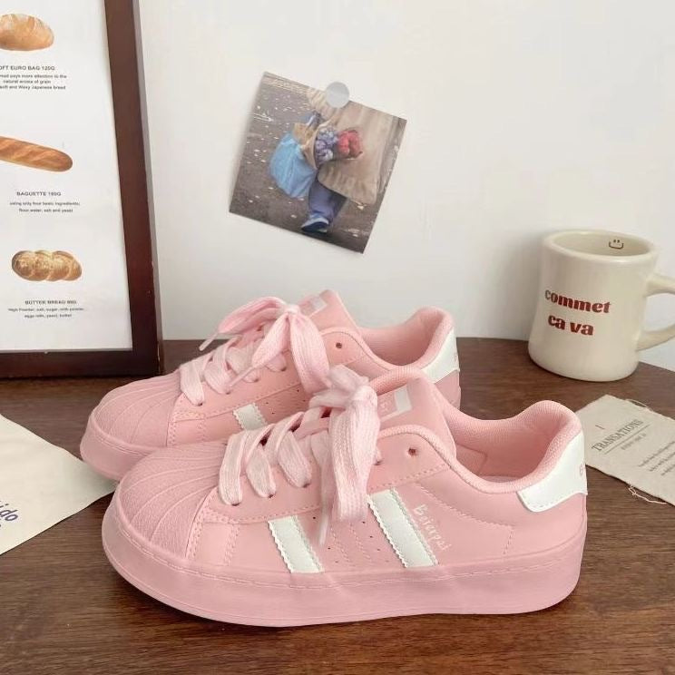 Women's Shell Toe Casual Sneakers | PU Leather Low-Top Lace-Up