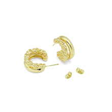 Load image into Gallery viewer, Gold Silver Two Lines Huggie Earrings, Sku#LD567
