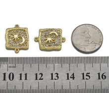 Load image into Gallery viewer, CZ Gold Star Cresent Moon Square Connector Charm, Sku#LK770