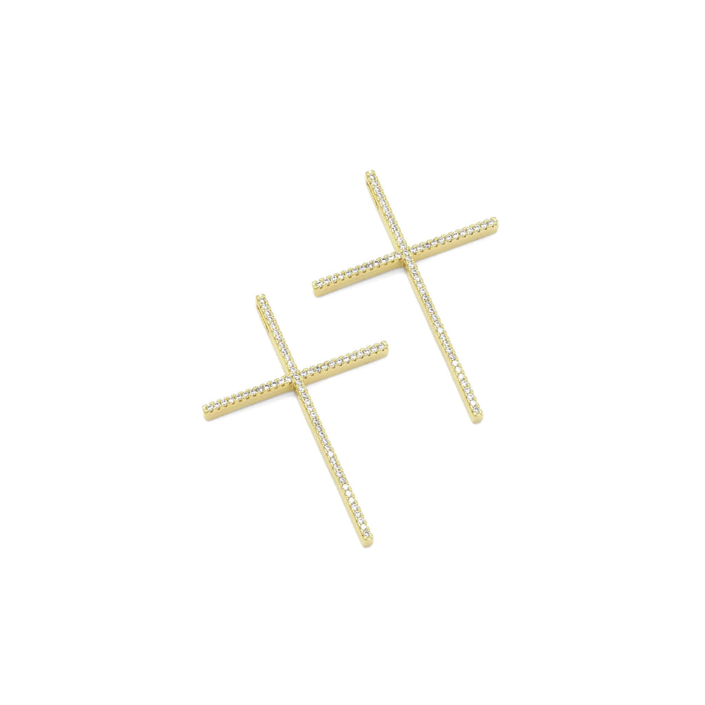 Gold /Silver CZ Big Cross Shape Charm, Sku#LX422