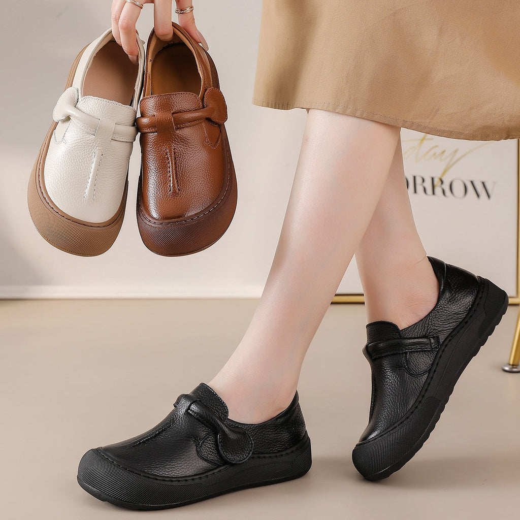 Women's Genuine Leather Slip-On Comfort Shoes | Velcro Vintage Casual Flat Shoes
