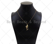 Load image into Gallery viewer, Gold Filled Fuchsia CZ Micro Pave Mermaid Shape Pendant, 18K Gold Filled Mermaid Charm, Necklace Bracelet Charm Pendant,16x33mm,Sku#LK363