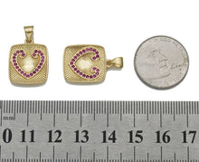 Load image into Gallery viewer, Fuchsia CZ Gold Heart On Square Tag Charm, Sku#LK759