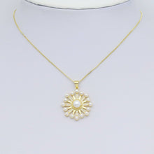 Load image into Gallery viewer, CZ Pave Gold White Pearl North Star Charm Pendant, Sku#LX627