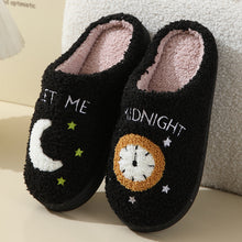 Load image into Gallery viewer, Women's Moon &amp; Clock Print Plush Slippers | Warm Anti-Slip Floor Bedroom House Shoes