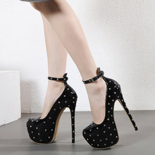 Load image into Gallery viewer, Black Studded Stiletto Pumps - Women's Super High Heel Pointed Toe Dress Shoes