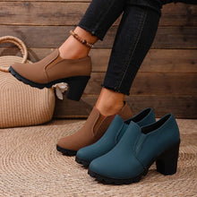 Load image into Gallery viewer, Women's Chunky Heel Mid-Calf Boots - Round Toe Suede Shoes with Rubber Sole