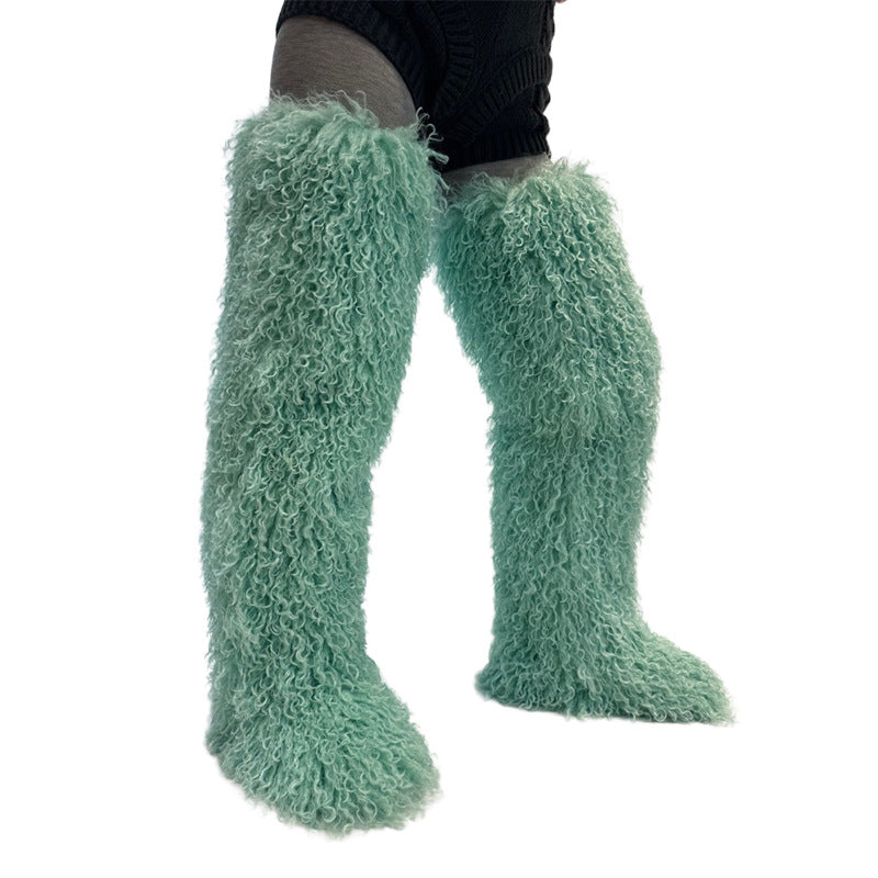 Women's 72cm Thigh-High Boots – Faux Wool Over-the-Knee Slip-On Winter Boots