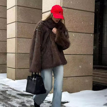 Load image into Gallery viewer, Mid Length Womens Faux Fox Fur Coat With A Blazer Style Collar