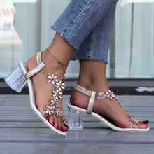 Load image into Gallery viewer, Women's Floral Sandals | Transparent Square Heel Open-Toe Summer Heels