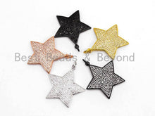 Load image into Gallery viewer, CZ Clear/Black Micro Pave Five Point Star Pendant, Star Shaped Pave Pendant, Gold/Rose Gold/Silver/Gunmetal plated, 32x33mm, Sku#F401