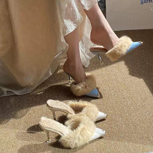 Load image into Gallery viewer, Women's Furry High Heel Slide Sandals - Pointed Toe Elegant Heeled Mules