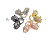 Load image into Gallery viewer, LARGE Clear CZ Micro Pave Panther Leopard Head Box Insert Clasp, Leopard Head Connector, Men's Jewelry Finding, 14x50mm, sku#C110