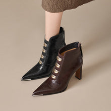 Load image into Gallery viewer, Women's Pointed-Toe Chunky Heel Short Boots – Satin Upper, Ultra-High Heel