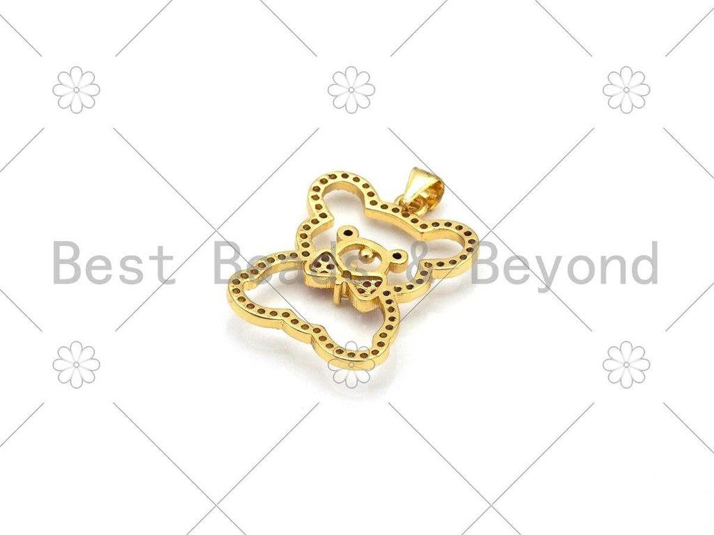 Colorful CZ Micro Pave Teddy Bear Shape Pendant, 18k Gold Filled Teddy Bear Charm, Necklace Bracelet Charm Pendant, 26x20mm, Sku#LK433