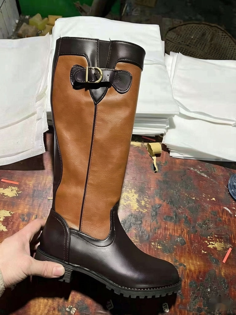 Women's Waterproof PU Leather Ankle Boots – Belt Buckle Round Toe Thick Sole High-Top