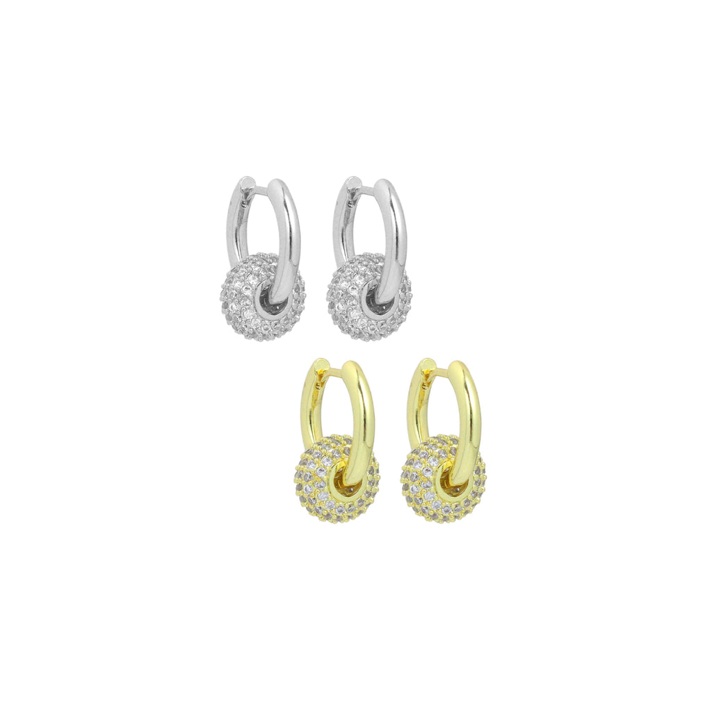 Clear CZ Spacer Round Hoop Earrings, Sku#L733