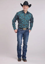 Load image into Gallery viewer, Roper 2627 Brushstroke Cowboys Print (Blue) - Men's Western Shirt