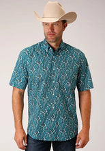 Load image into Gallery viewer, Roper 1449 Upstream Paisley (Blue) - Men's Short Sleeve Shirt