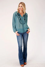 Load image into Gallery viewer, Roper 1873 Poly Georgette (Blue) - Women's Western Blouse