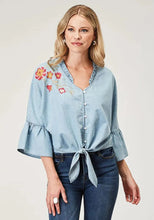 Load image into Gallery viewer, Roper Floral Applique (Denim) - Women's Cotton Shirt