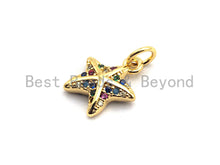 Load image into Gallery viewer, CZ Colorful Micro Pave Starfish Pendant, Starfish Shaped Pave Pendant, Gold plated, 10x12mm, Sku#F824