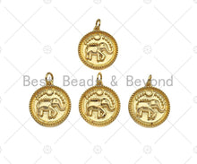 Load image into Gallery viewer, Dainty Gold Embossmen Elephant On Round Coin Shape Charms, Dainty Charms, Gold Elephant Pendant, Necklace Charms, 17x19mm, Sku#F1325