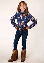 Load image into Gallery viewer, Roper Cowboy Toils (Blue) - Girl's Western Snap Shirt