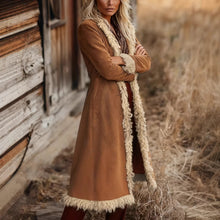Load image into Gallery viewer, Women's Spring And Autumn Fashion Retro Suede Edge Solid Color Long Wind Jacket