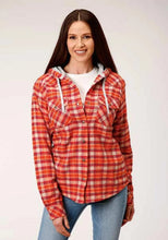 Load image into Gallery viewer, Roper Thermal Flannel Hoodie (Orange) - Women's Flannel Button Down Hoodie Sweatshirt