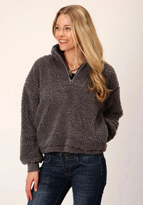 Roper Cropped Polar Fleece Pullover (Grey) - Women's Fleece Pullover