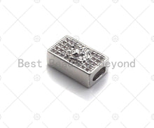 Load image into Gallery viewer, CZ Large Hole Embossment Lion Head Spacer Micro Pave Beads, Cubic Zirconia Cuboid Space Beads, Men's Bracelet Findings, 13x7mm, SKU#LD07