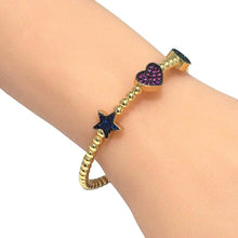 Load image into Gallery viewer, Gold Heart Five Star Beads Adjustable Bracelet, Sku#LD398