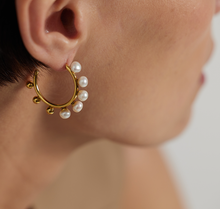 Load image into Gallery viewer, Pearl Hoop Earrings, LX196