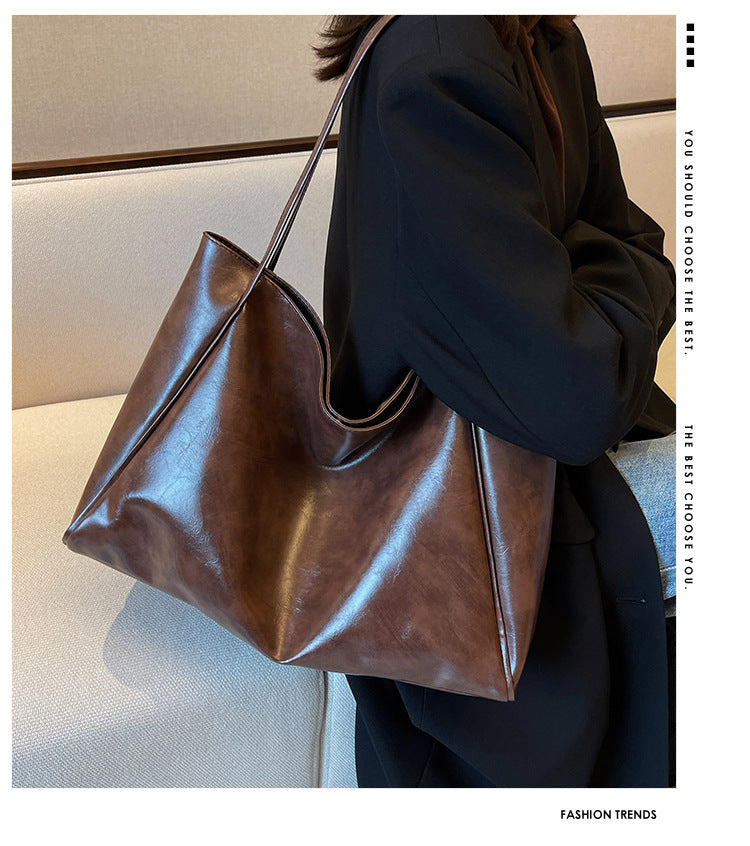Women's Vintage Tote Bag - Large Capacity PU Leather Shoulder Handbag for Daily Use