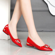 Load image into Gallery viewer, Women's Chunky Heel Pointed Toe Slip-On Pumps | Soft PU Leather Low Heel Dress Shoes