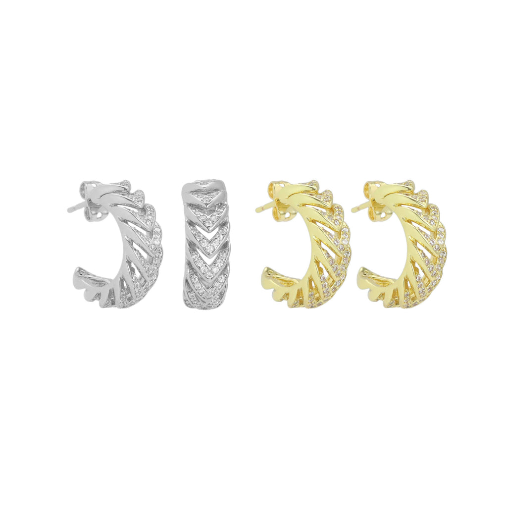Clear CZ wheat flower hoop Earrings, Sku#A410