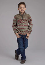 Load image into Gallery viewer, Roper Boy's Aztec Print Microfleece Pullover (Olive/Red) - Children's Jacket