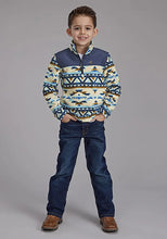 Load image into Gallery viewer, Roper Boy's Aztec Print Microfleece Pullover (Cream/Navy) - Children's Jacket