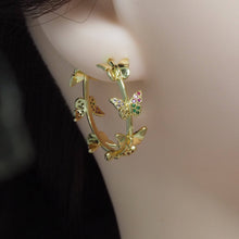 Load image into Gallery viewer, Gold Silver Colorful CZ Butterfly Hoop Earrings, Sku#LX208