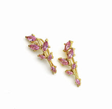 Load image into Gallery viewer, Gold Pink CZ Ear Climber Earrings, Branch Earrings, Sku#B224