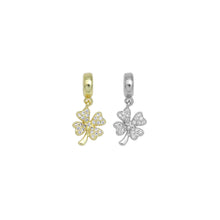 Load image into Gallery viewer, Gold/Silver CZ Micro Pave Lucky Clover Pendant, Big hole Eur