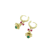 Load image into Gallery viewer, Colorful CZ Christmas Jingle Bell Bow Earrings, Sku#A485